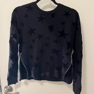 Rails Black Marlo Flocked Hearts and Stars Side Zipper Sweater size S